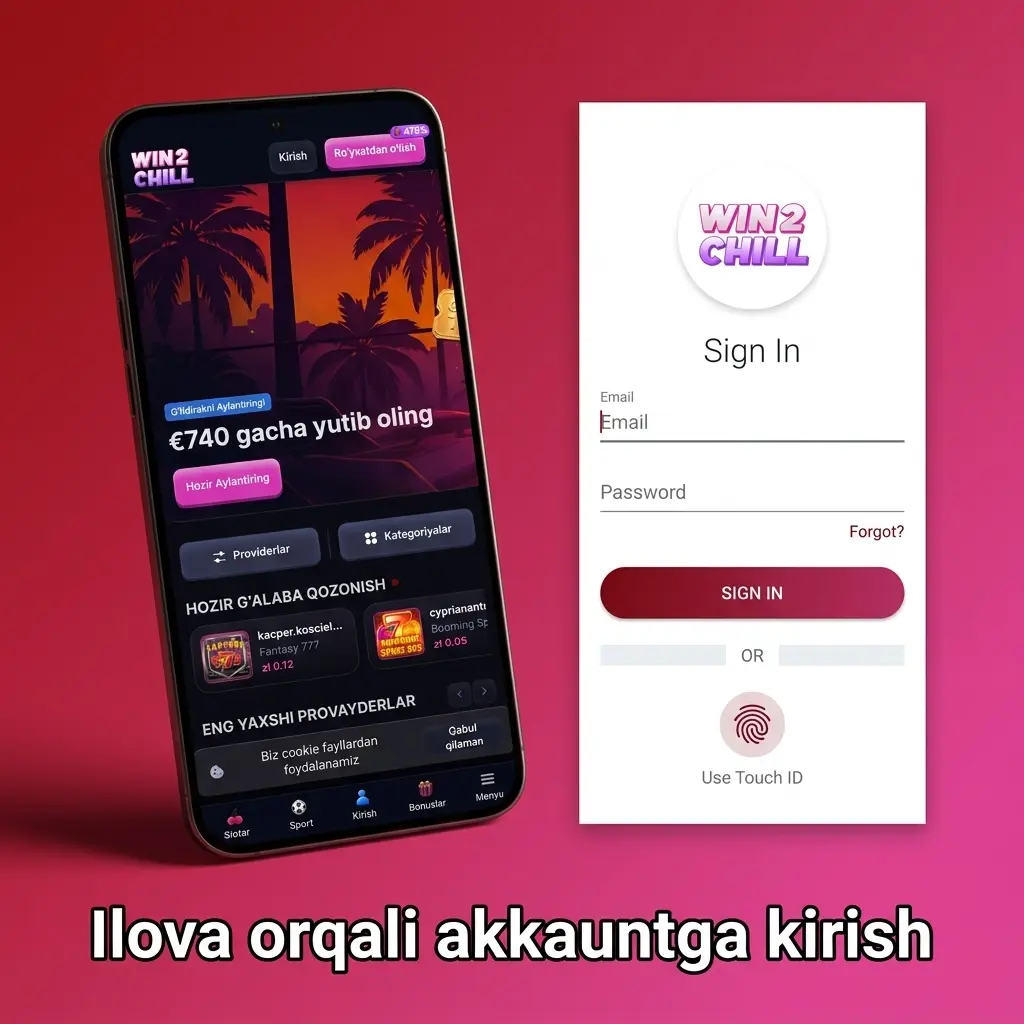 Ilovada akkauntga kirish: telefon, email yoki login, parol va ikki bosqichli kodni kiritish