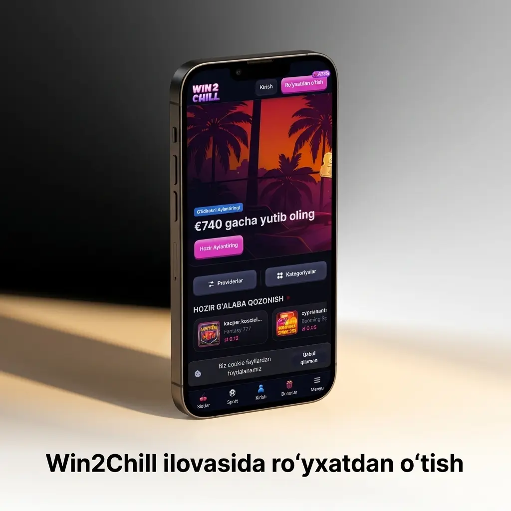 Win2Chill ilovasida telefon yoki email orqali ro‘yxatdan o‘tish va SMS kod bilan tasdiqlash