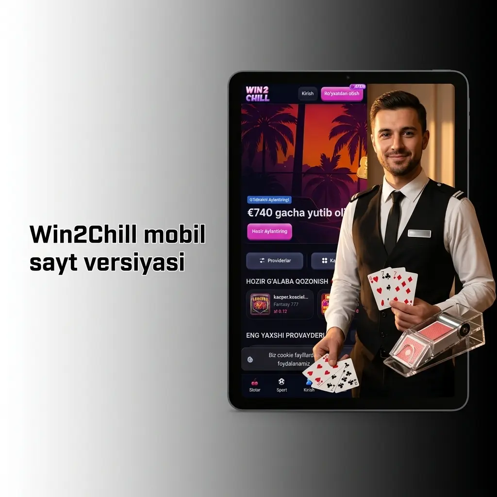 Win2Chill mobil sayti ilovasiz brauzerda ochilib, bitta akkauntda balans, bonus va tikish tarixini saqlaydi