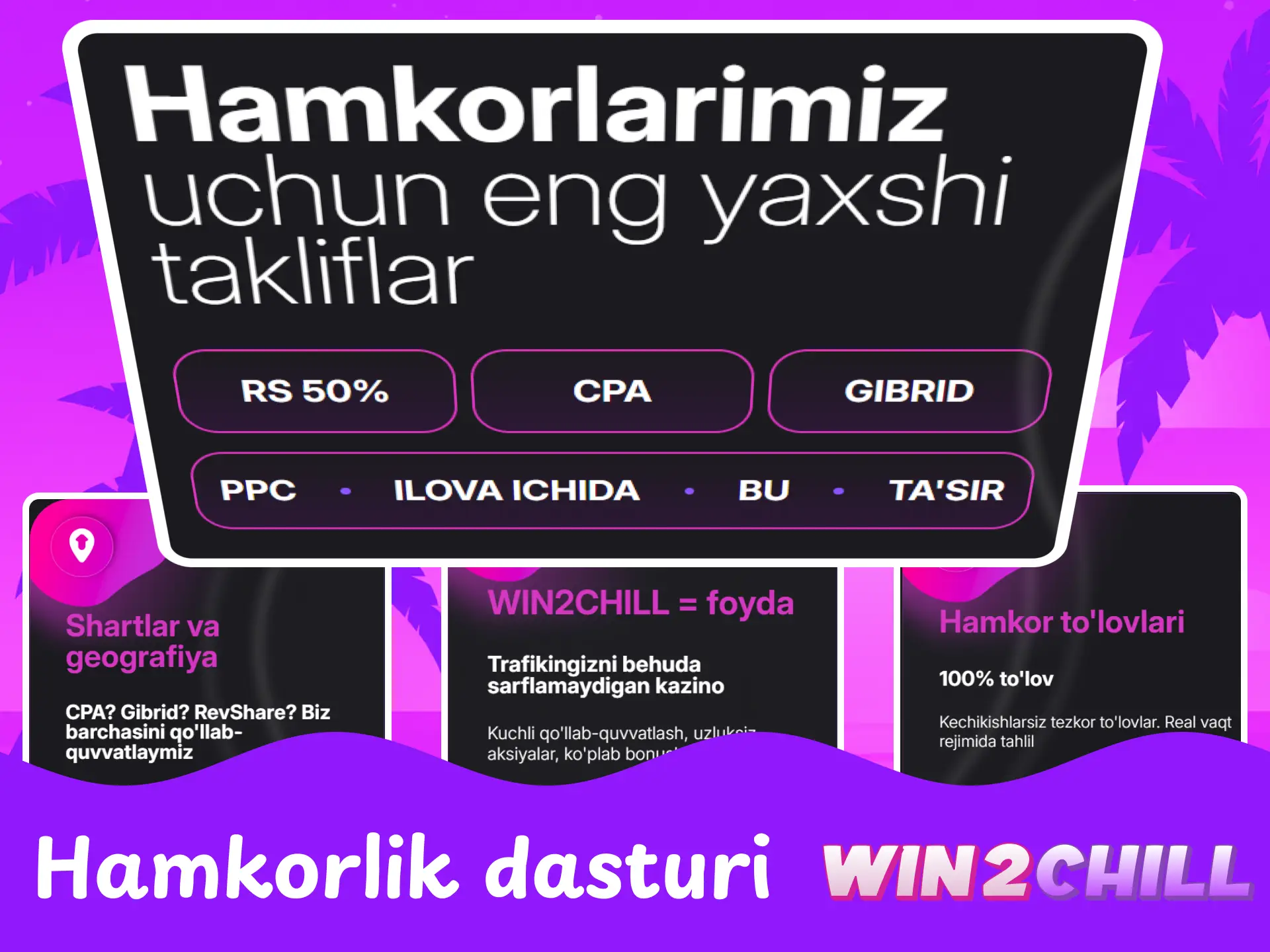 Win2Chill hamkorlik dasturiga qo‘shilish va daromad olish shartlari.