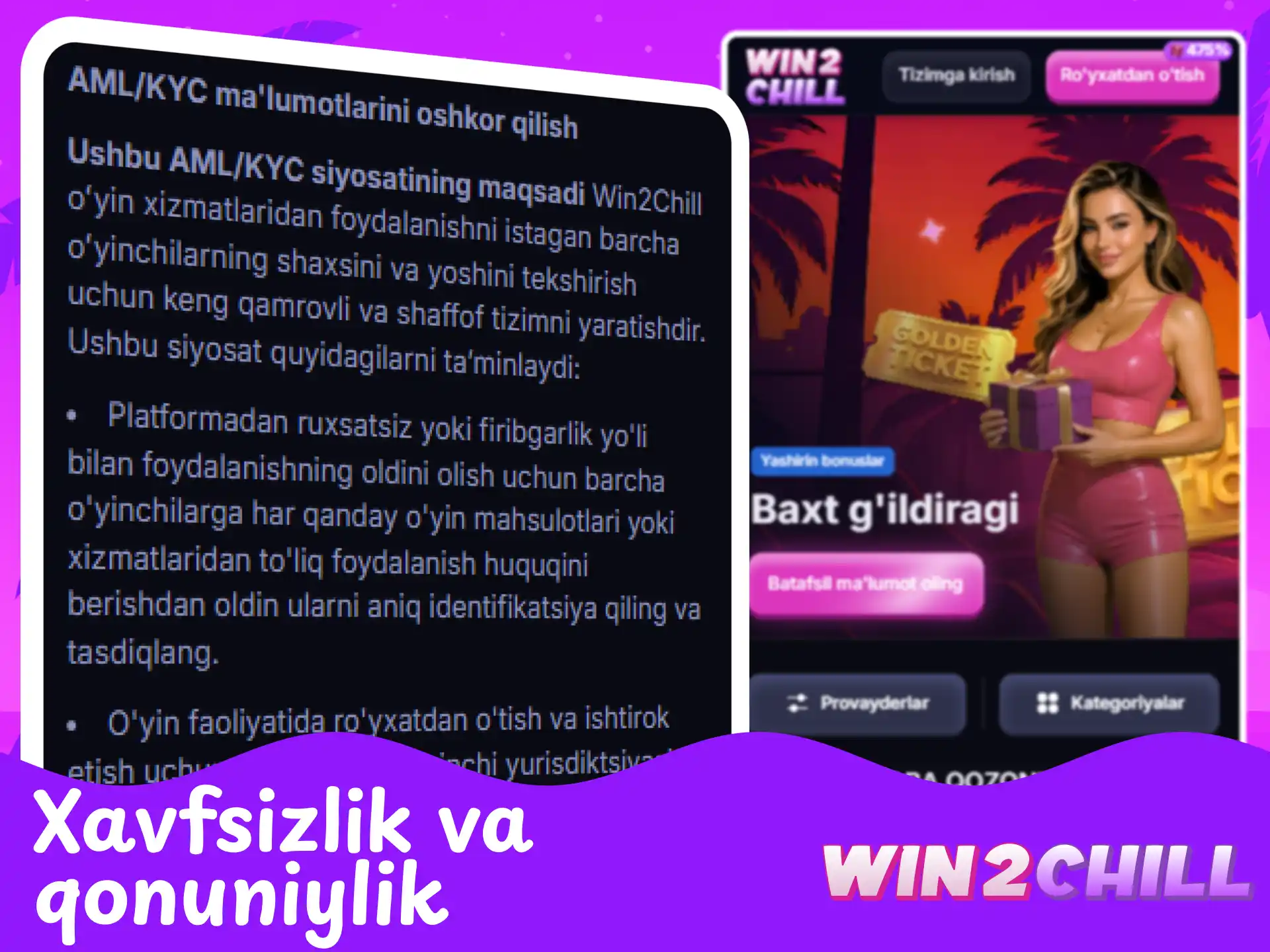 O‘zbekistonda Win2Chill kazinosining xavfsizligi, ishonchliligi va qonuniyligi.