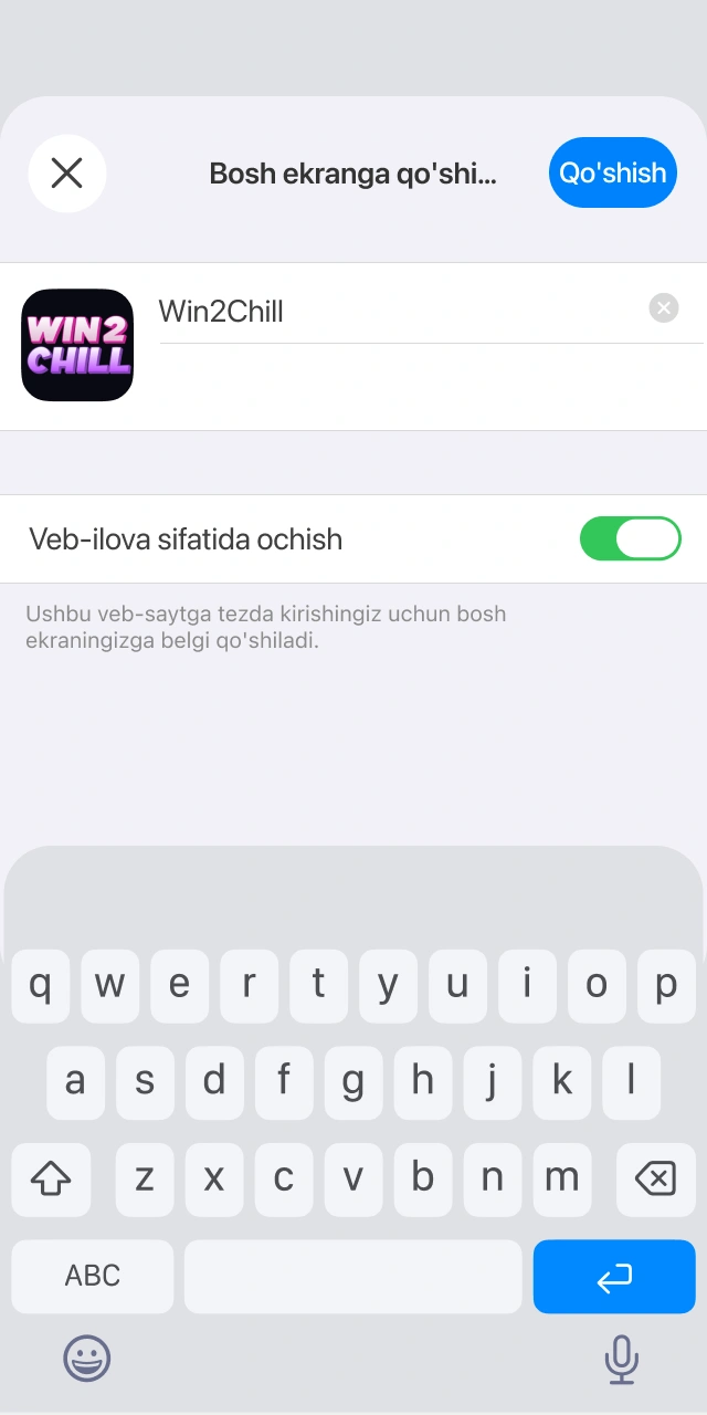Menyu opsiyalaridan "Bosh ekranga qo‘shish" opsiyasini tanlash.