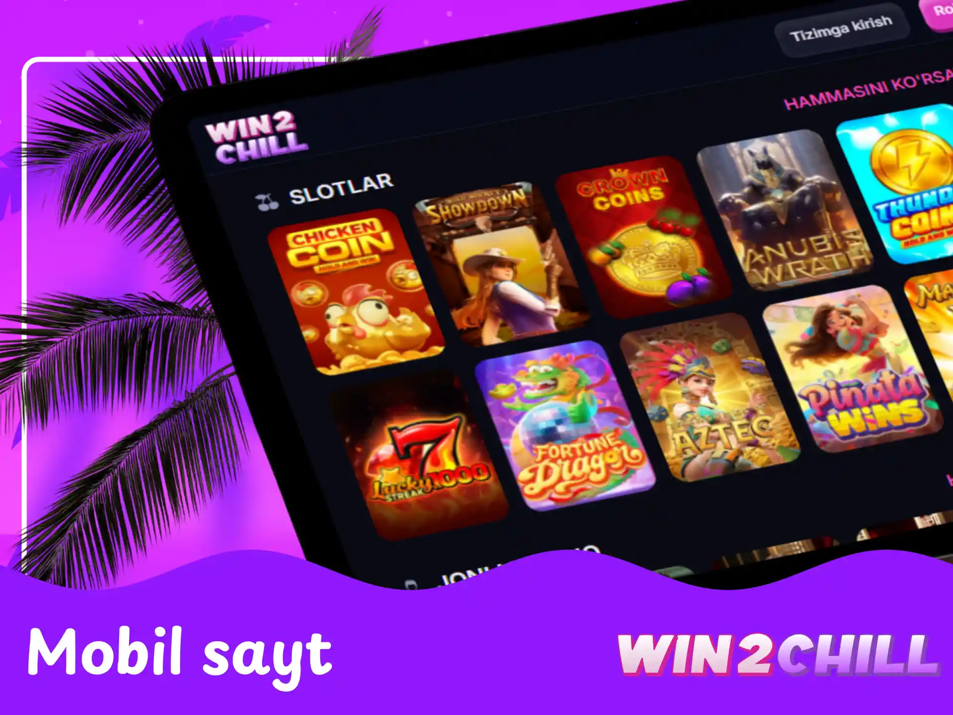 Smartfon va planshetlar uchun Win2Chill kazinosining qulay mobil sayt versiyasi.