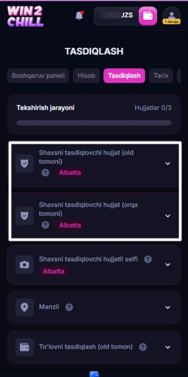 Profil sozlamalarida Security & Verification bo‘limini ochish.