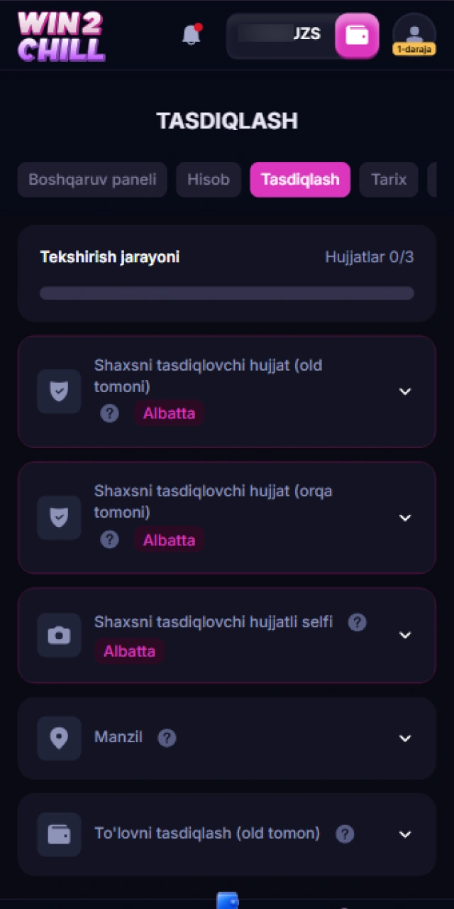 Hujjatlar va KYC tekshiruvi natijasini kutish.