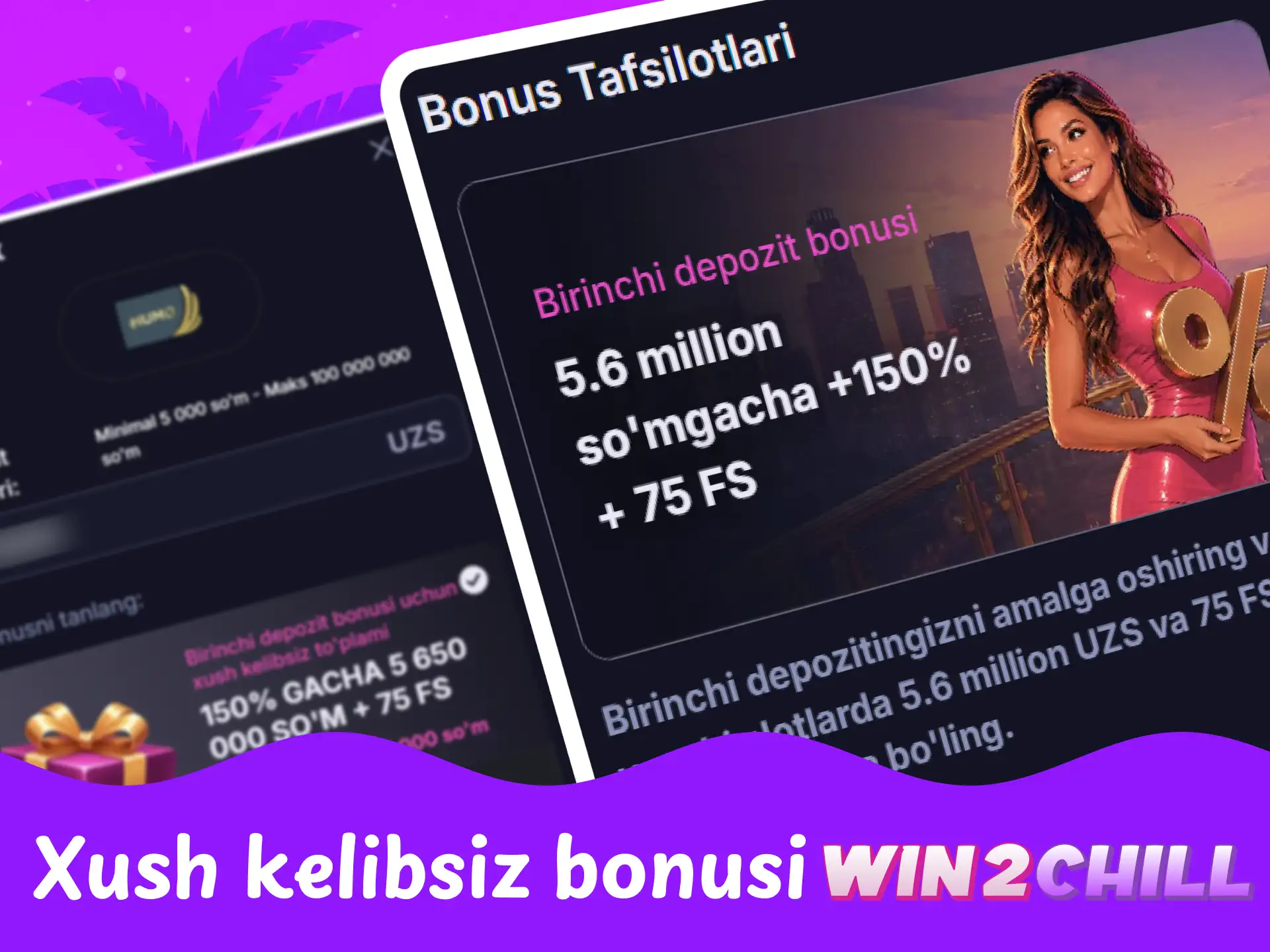 Win2Chill birinchi depozit bonusi va xush kelibsiz taklifi shartlari.